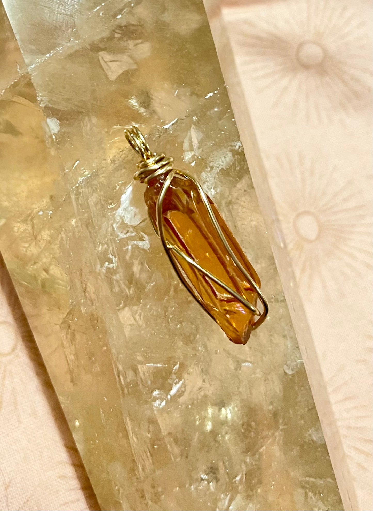 Gold Fill Aurora Quartz Point Wrap Pendant