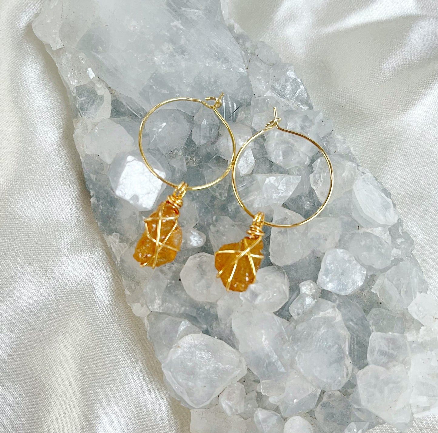 Orange Tourmaline Hoop Earrings (Gold)