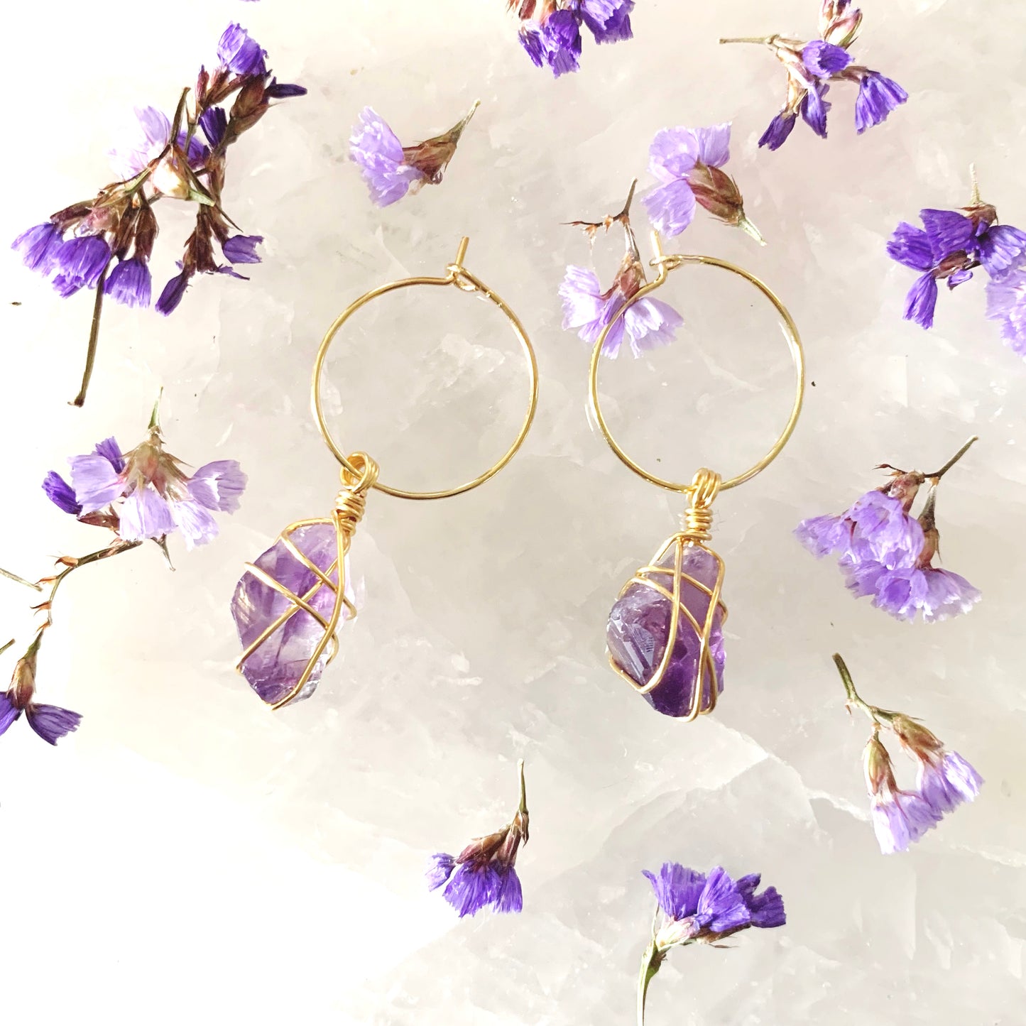Amethyst Hoop Earrings (Gold)