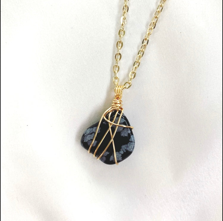 Snowflake Obsidian Necklace (Gold)