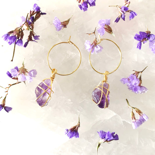 Amethyst Hoop Earrings (Gold)