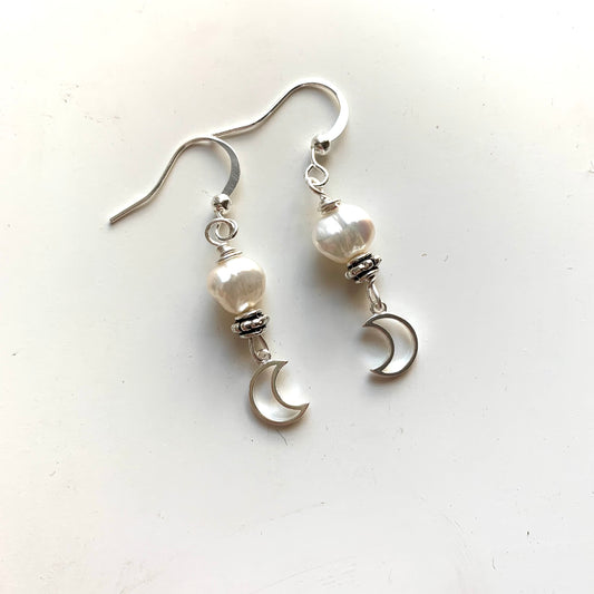 Mystic Moon Pearl Earrings (Silver)