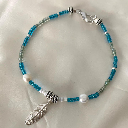 Feather and Fresh Water Pearl Bracelet