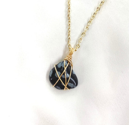 Snowflake Obsidian Necklace (Gold)