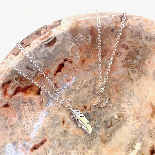 Silver Necklace (Moon or Feather)