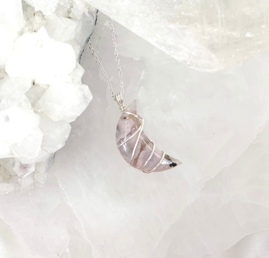 Flower Agate Moon Necklace (Silver)