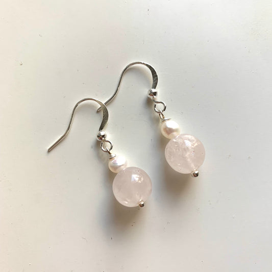 Rose Quartz and Pearl Earrings (Silver)