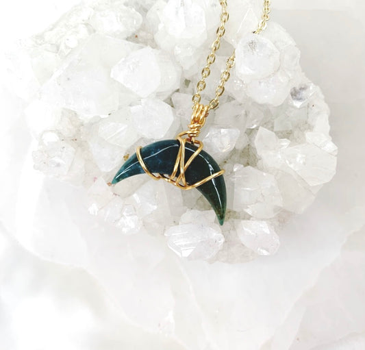 Moss Agate Moon (Gold)